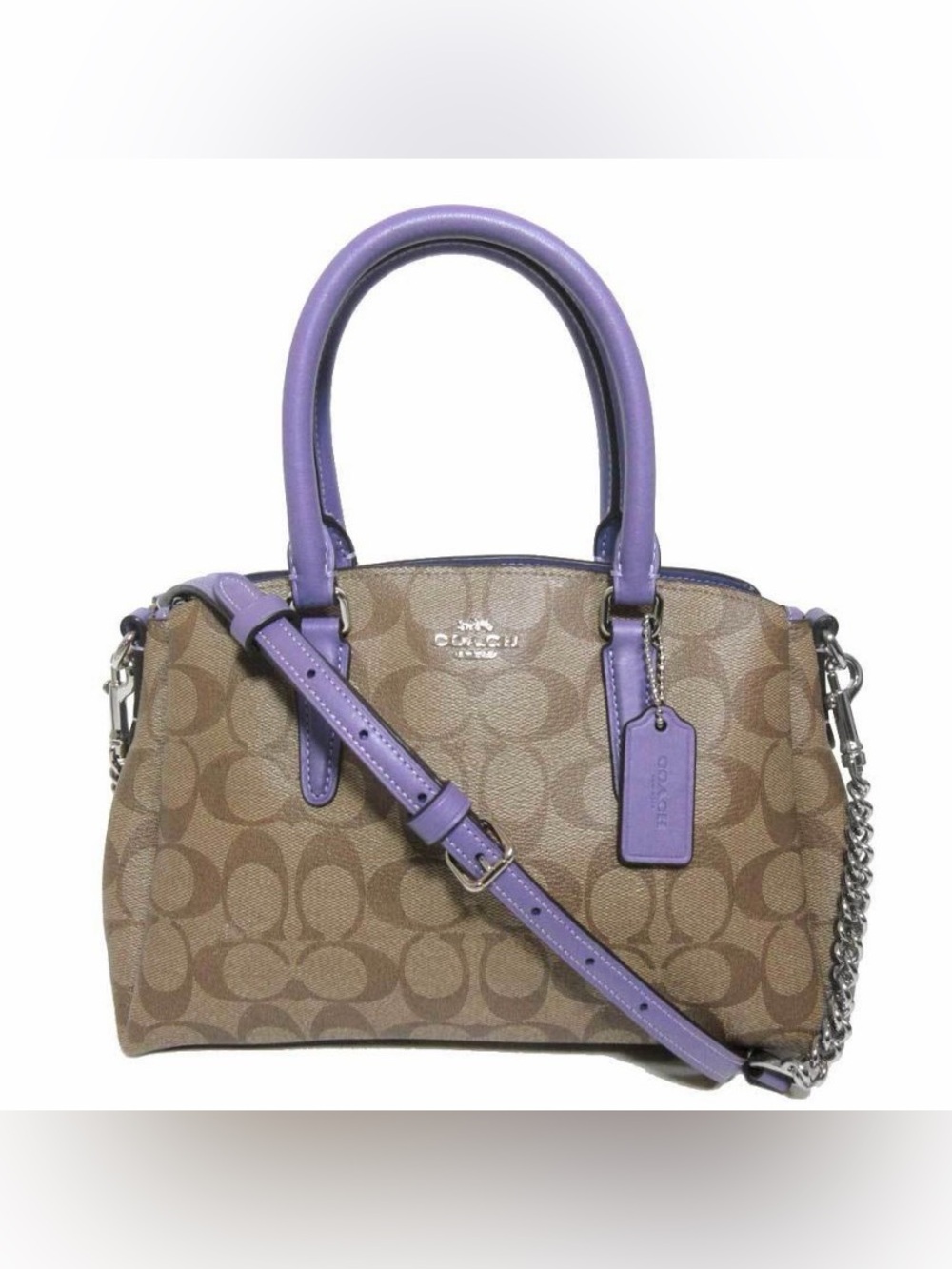 Coach Mini Sage Carryall in Signature Canvas Satchel with Lavender Trim
